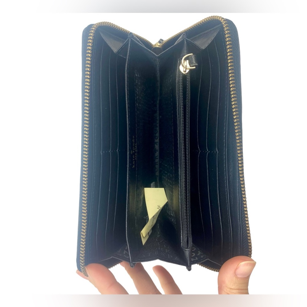 Kate Spade Shore Street Leather Black And Off White Striped Clutch Wallet - Picture 4 of 16